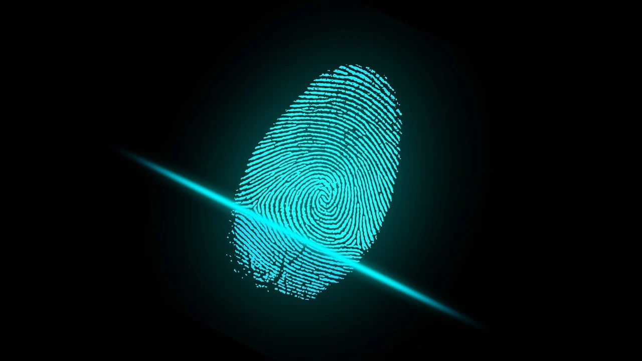 A glowing digital fingerprint representing biometric identity verification
